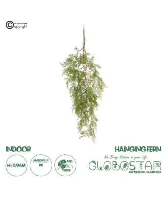 GloboStar® Artificial Garden HANGING FERN 20620 Τεχνητό Διακοσμητικό Κρεμαστό Φυτό Φτέρης Μ32 x Π14 x Υ96cm